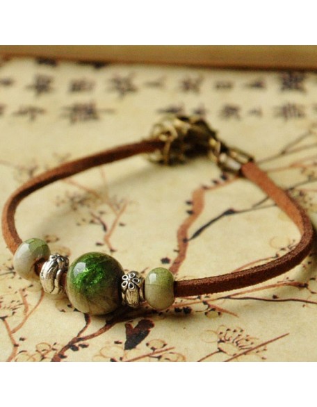 flower charm and ceramic bead leather bracelet