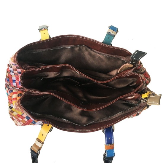 multi-color handmade leather handbag