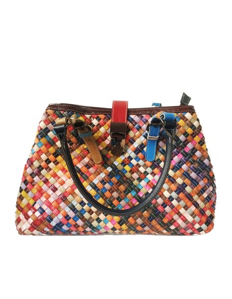 multi-color handmade leather handbag