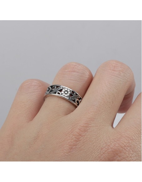 floral vine sterling silver ring