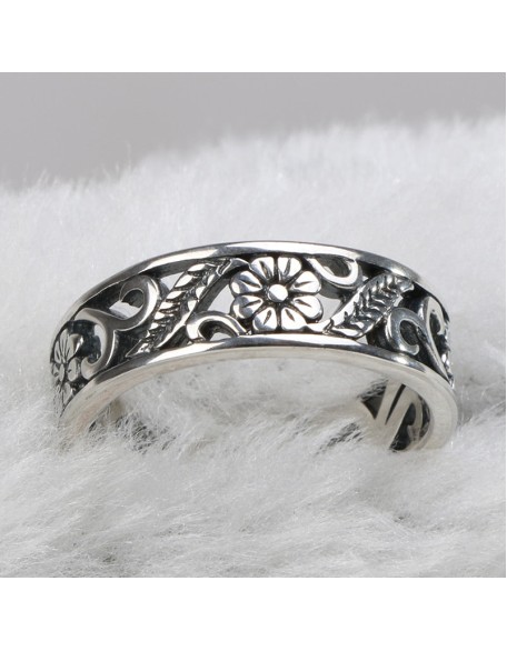 floral vine sterling silver ring