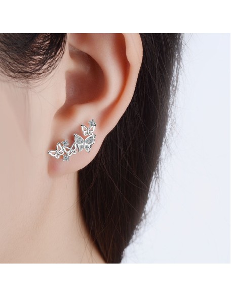 butterfly cluster sterling silver earrings