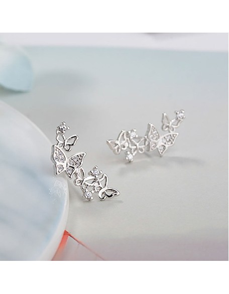 butterfly cluster sterling silver earrings