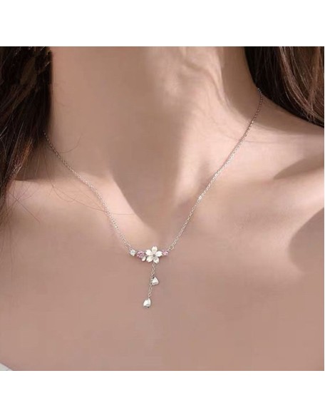 cherry blossom sterling silver charm necklace