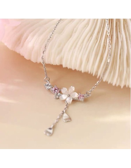 cherry blossom sterling silver charm necklace